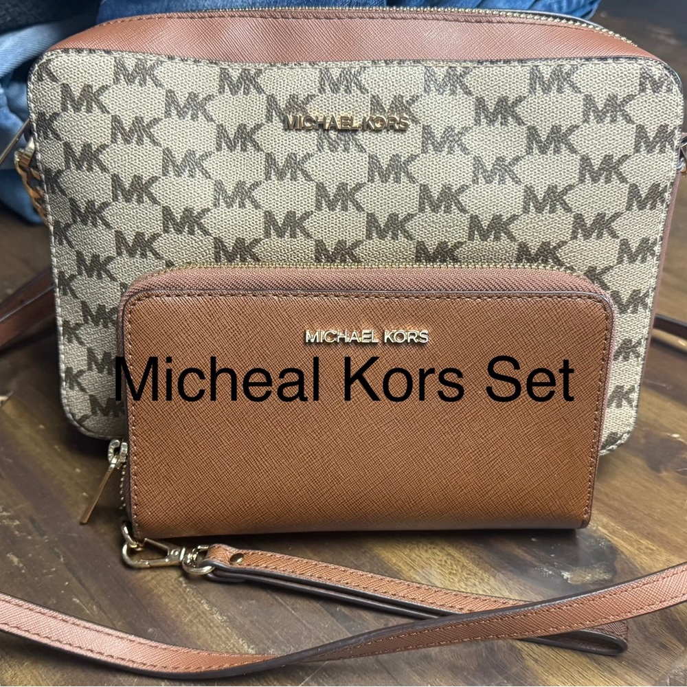 Michael Kors Brown and Tan Bag Set